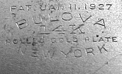 PAT JAN 11 1927 Bulova 14K Rolled Gold Plate New York