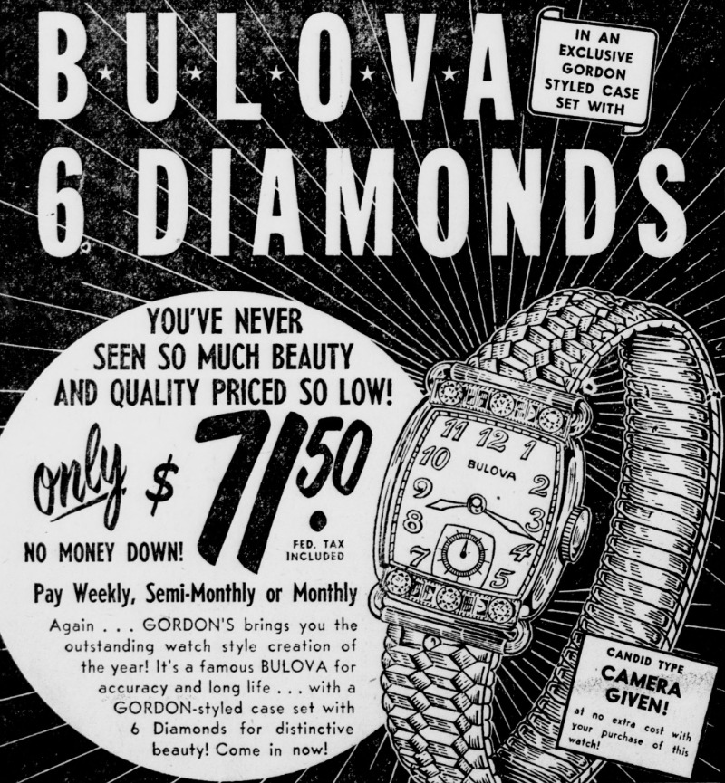1952 Bulova custom case with 6 diamonds.