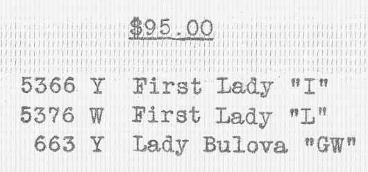 1958 Bulova First Lady $95 Price List