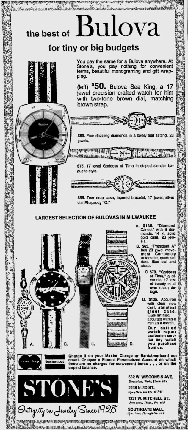 1972 Bulova watch advert The Milwaukee Journal Dec 5 1972