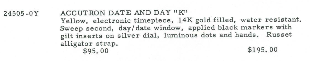 1969 Bulova Accutron Date & Day "K"