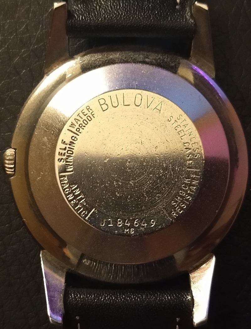 1966 Bulova watch, case back detail.